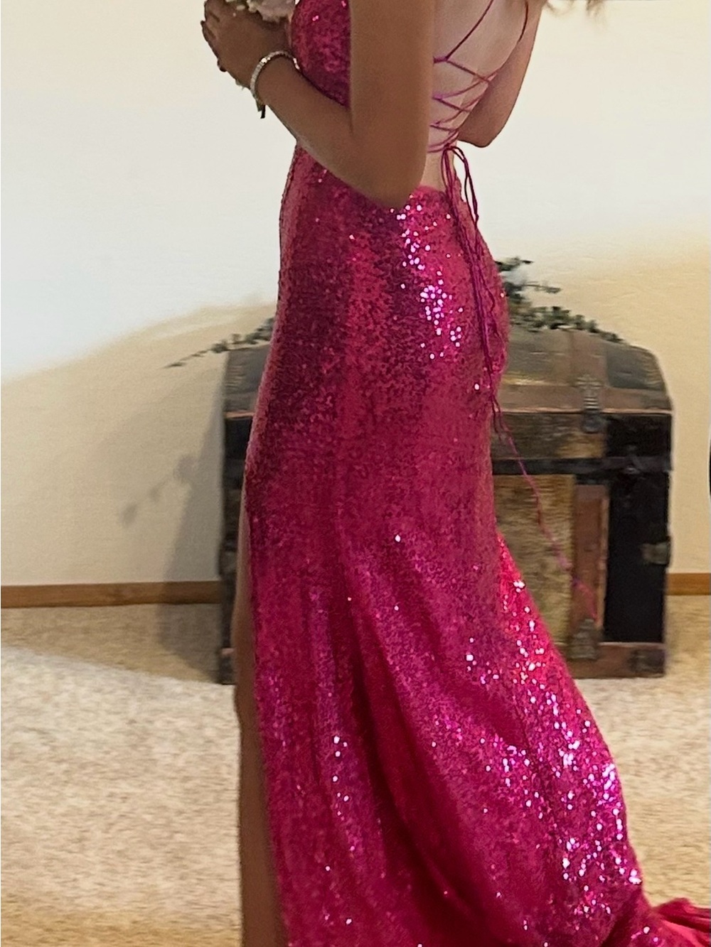 Hot Pink Sequin Mermaid bottom Prom Dress